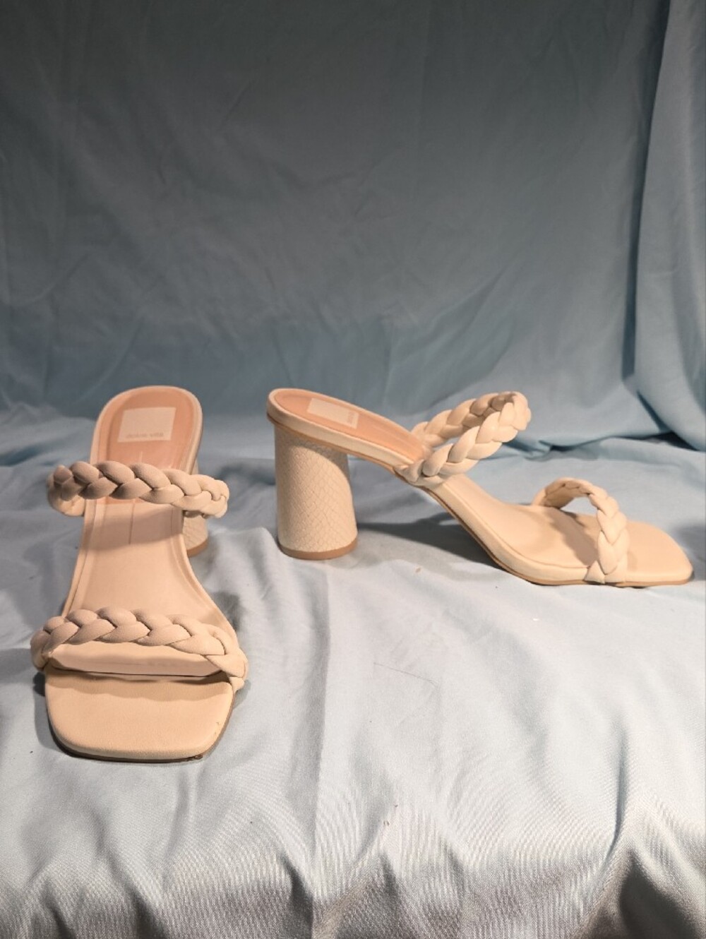 Dolce Vita Braided Strap Block Heel Sandals - Cream 6.5